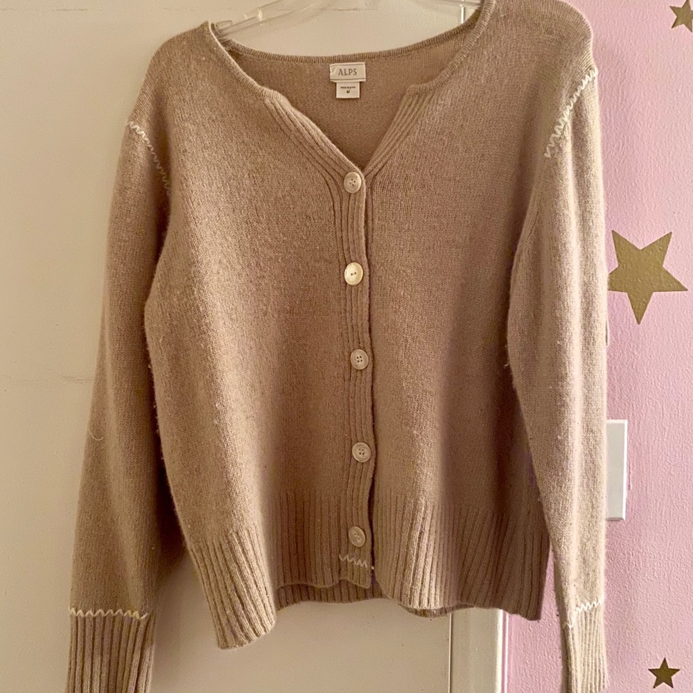 Alps Wool Blend V Neck Cardigan Sweater